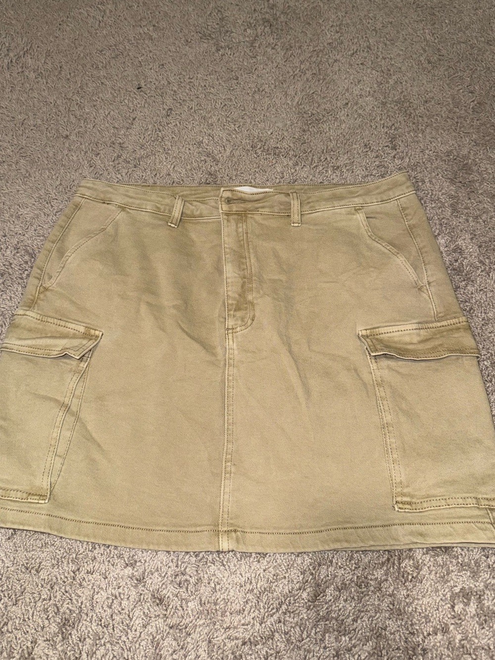 Beige Cargo Mini Skirt with Front Pockets